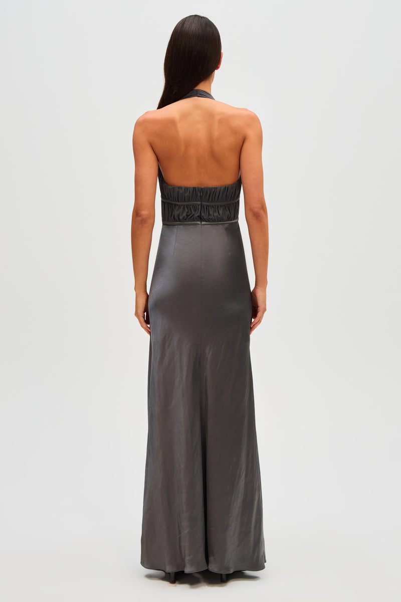 Celine Satin Maxi Dress - Pewter