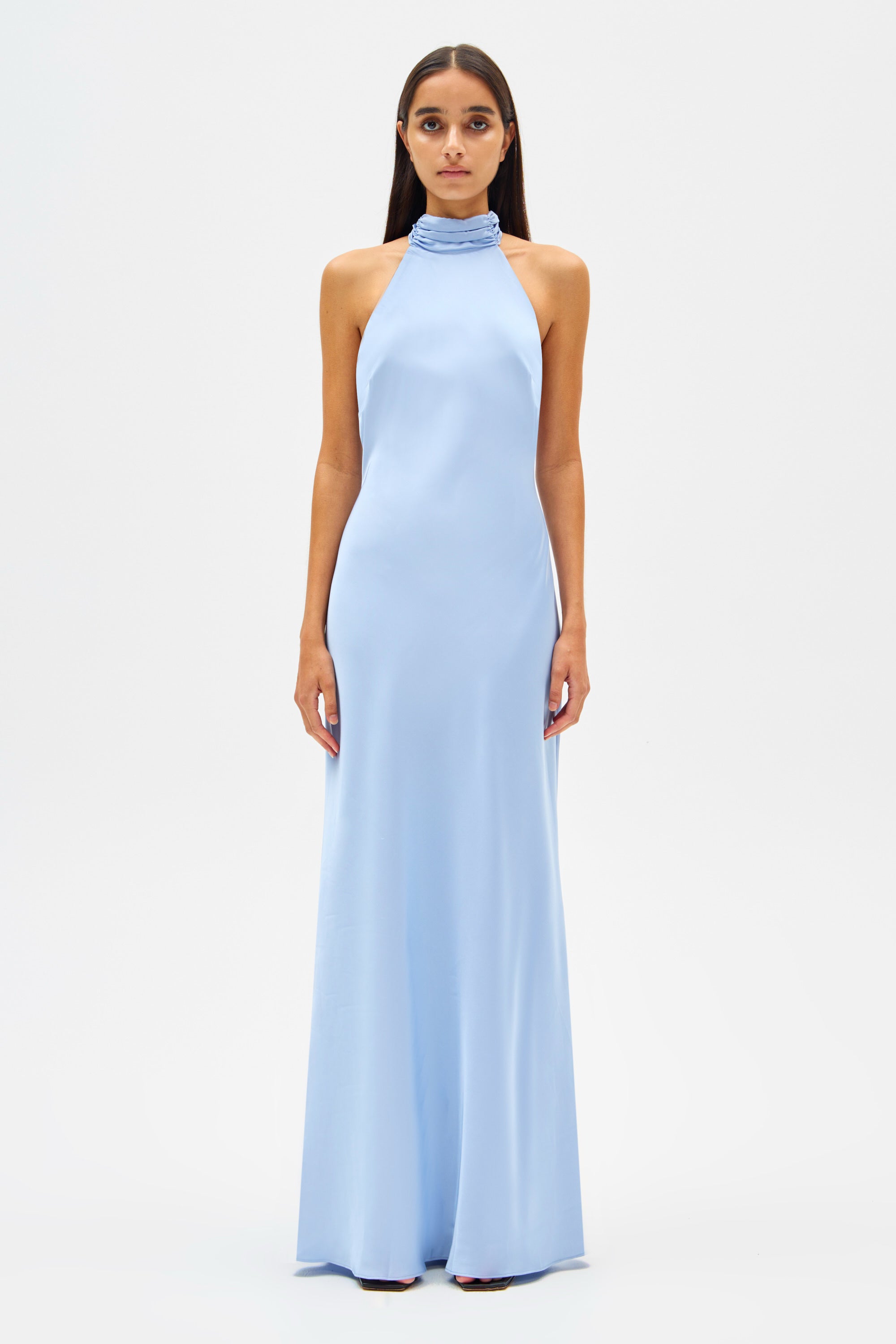 Evianna Satin Maxi Dress - Baby Blue