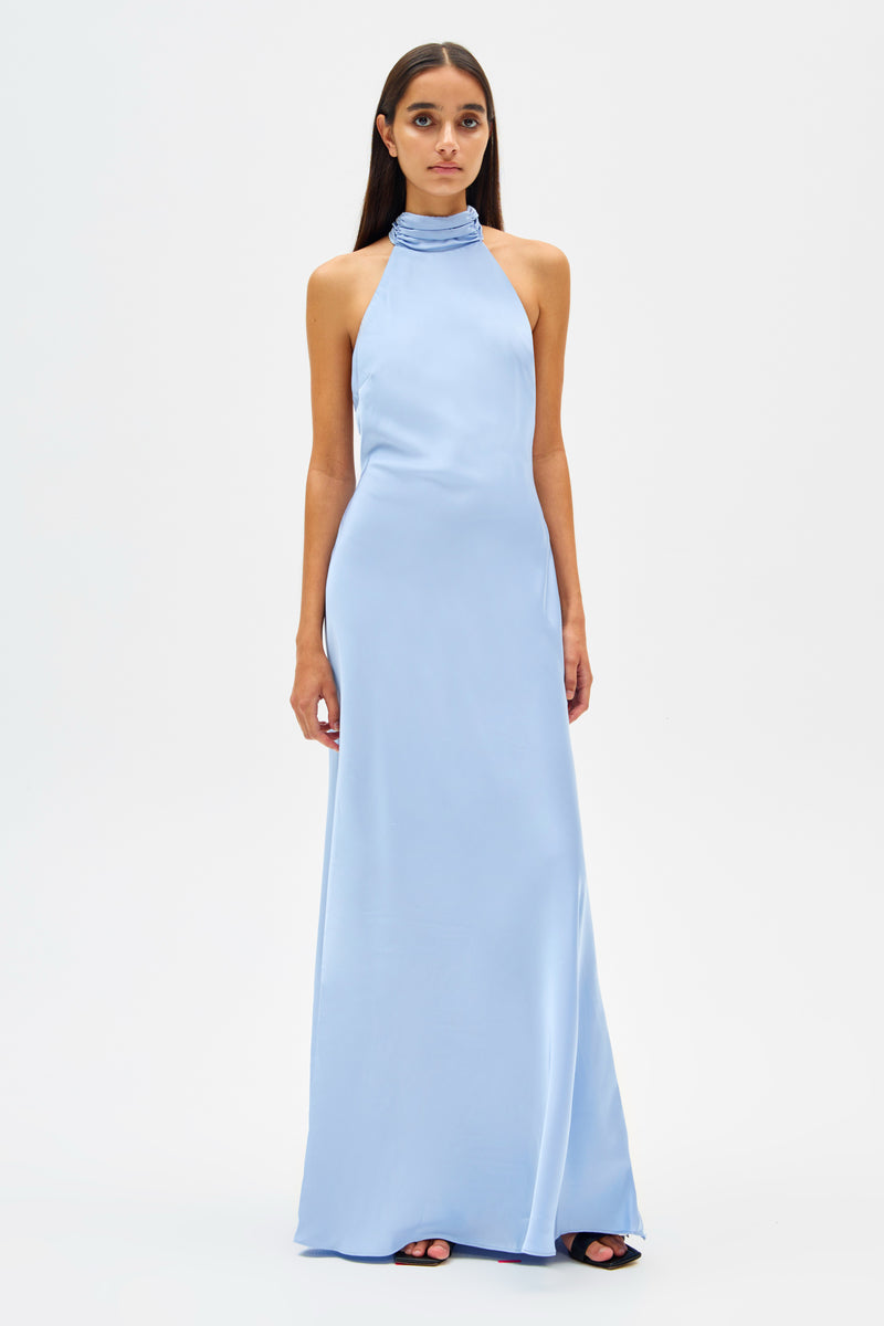 Evianna Satin Maxi Dress - Baby Blue