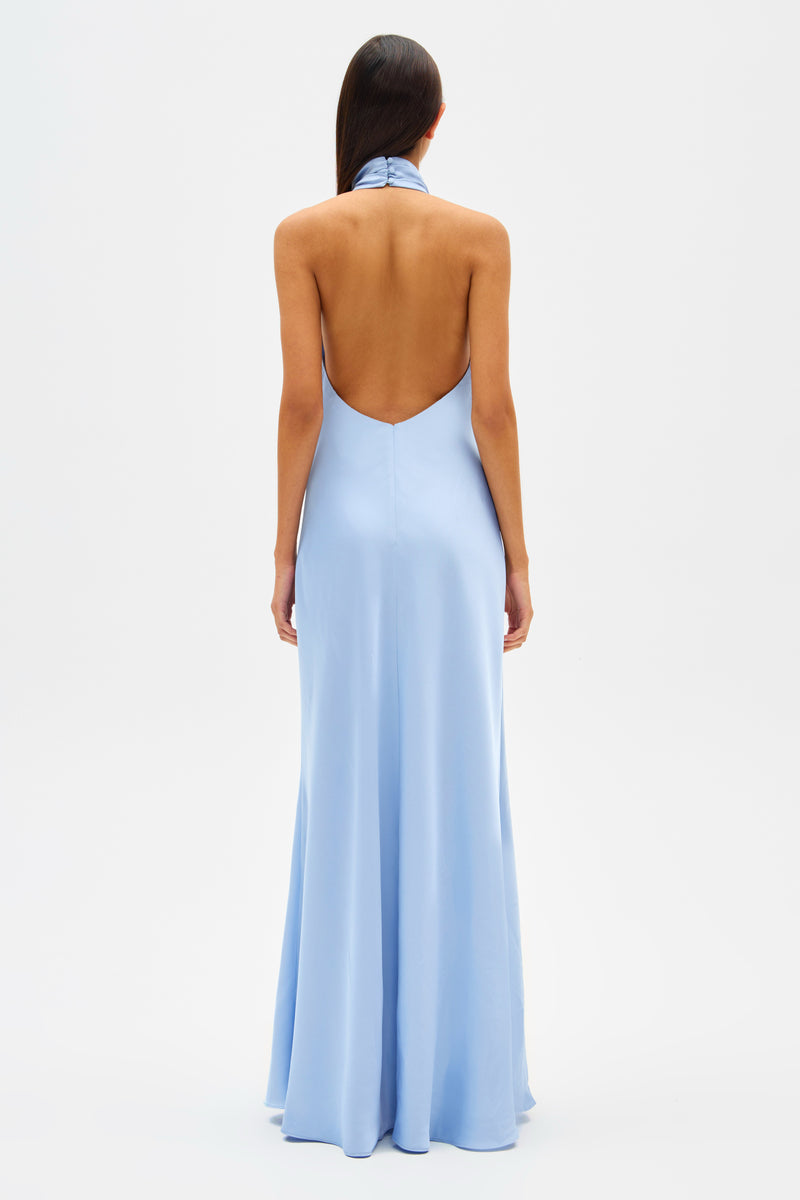 Evianna Satin Maxi Dress - Baby Blue
