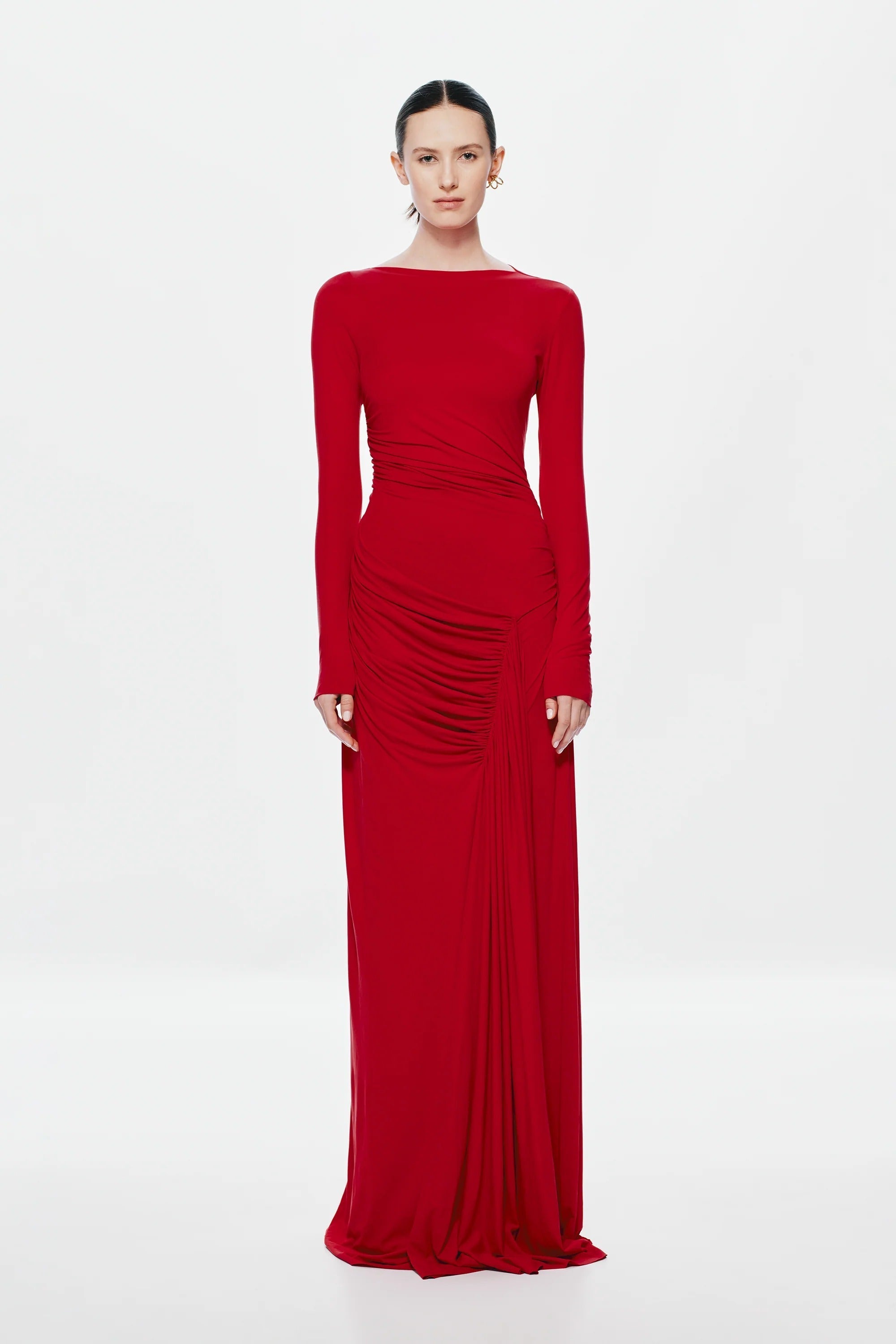 Misha Glacier Cupro Long Sleeve Maxi Dress - Cherry
