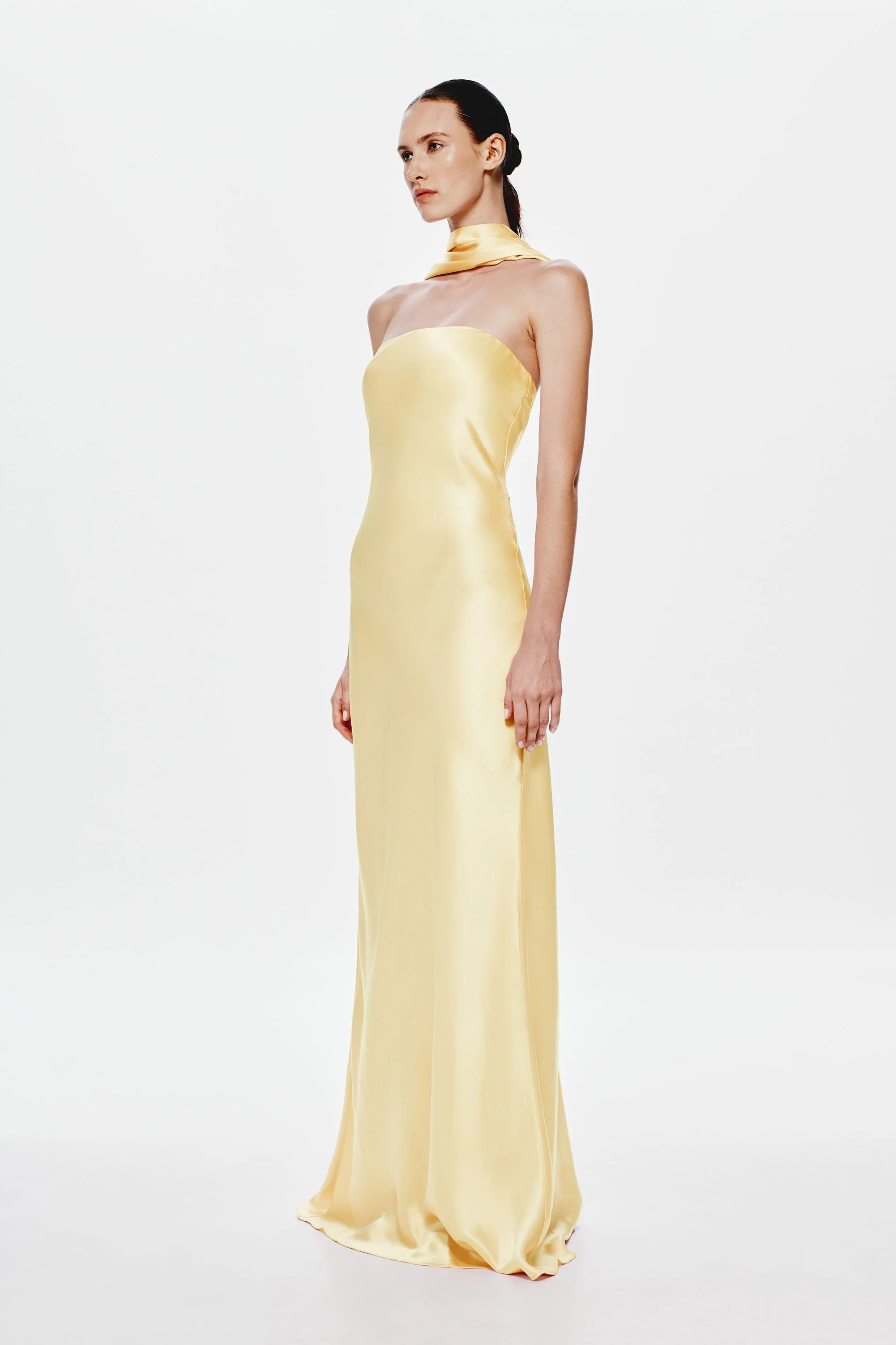 Misha Lilia Satin Gown - Soft Yellow