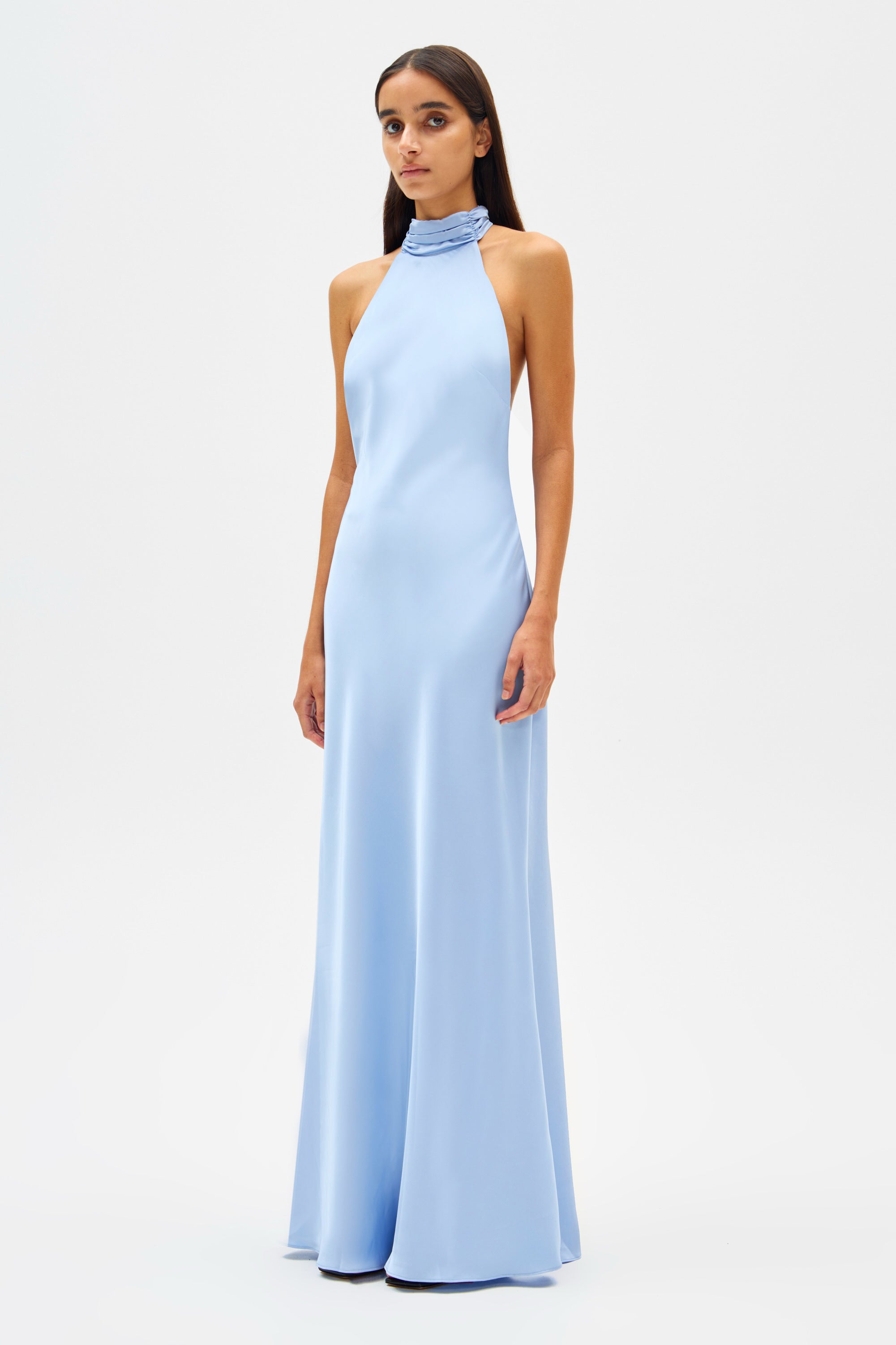 Evianna Satin Maxi Dress - Baby Blue