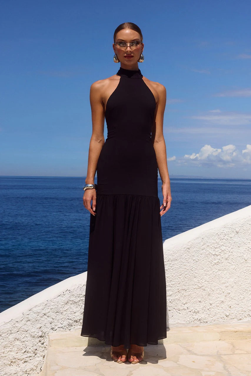 Yazmin Halter Maxi Dress - Black