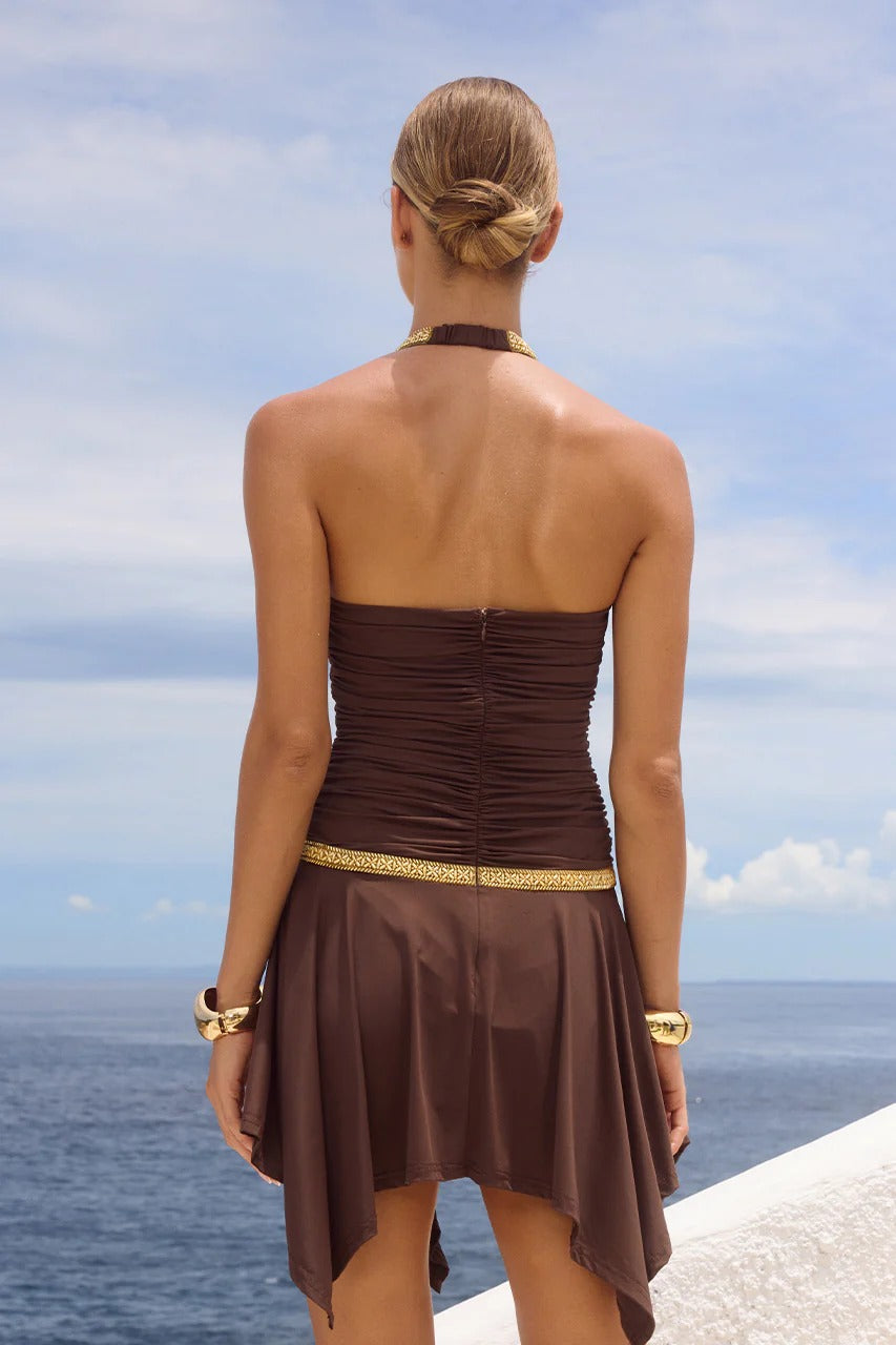 Shae Ruched Mini Dress - Bitter Chocolate