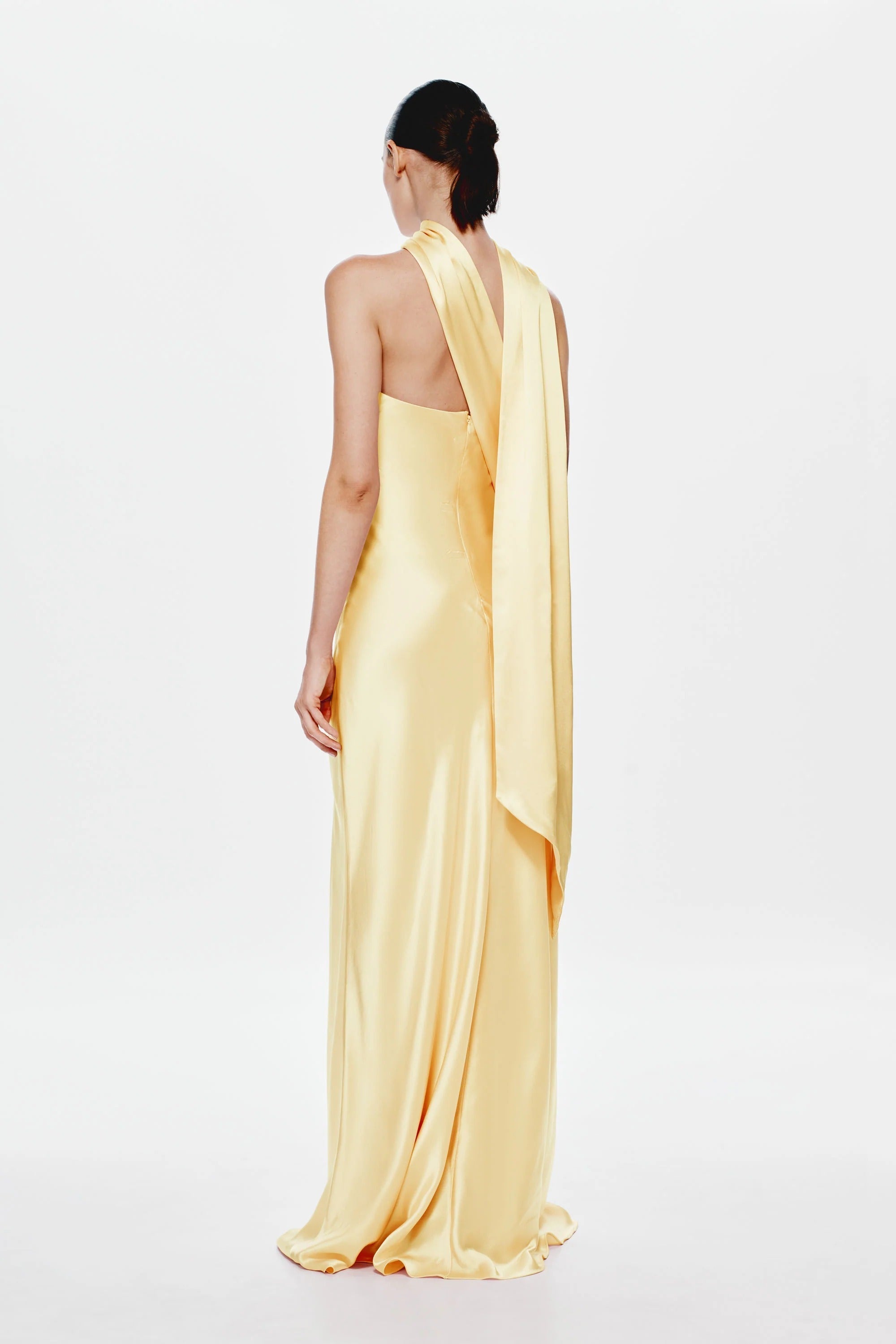 Misha Lilia Satin Gown - Soft Yellow